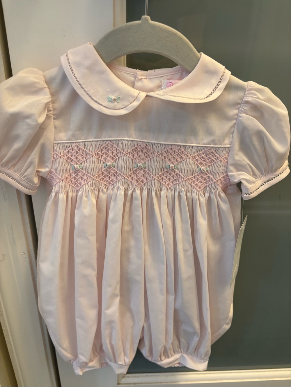 Petit Ami Pink Smocked Baby One-Piece Bubble